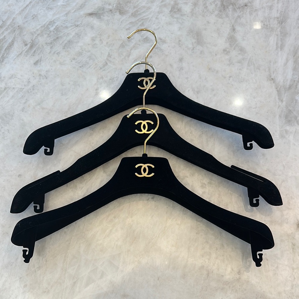 Chanel Black Velvet Hangers Set